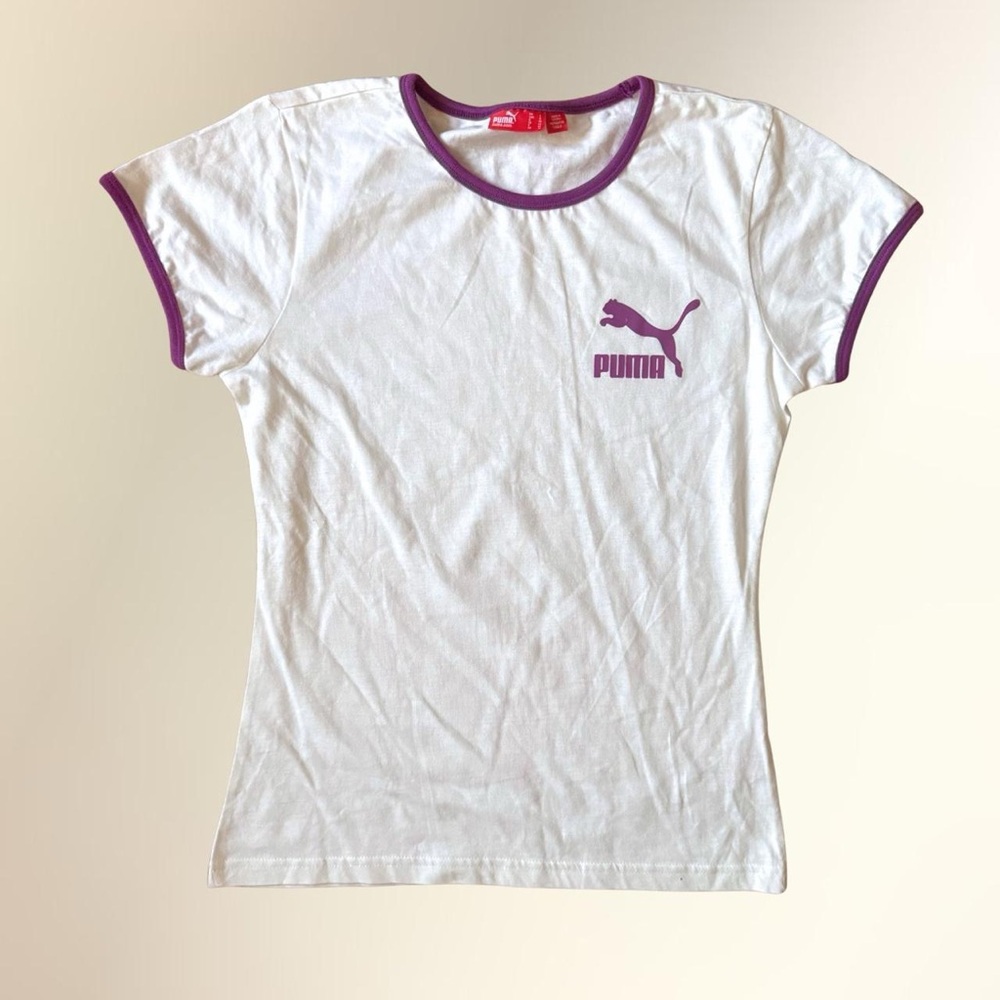 Puma White Tee with Purple Trim and Logo Accent